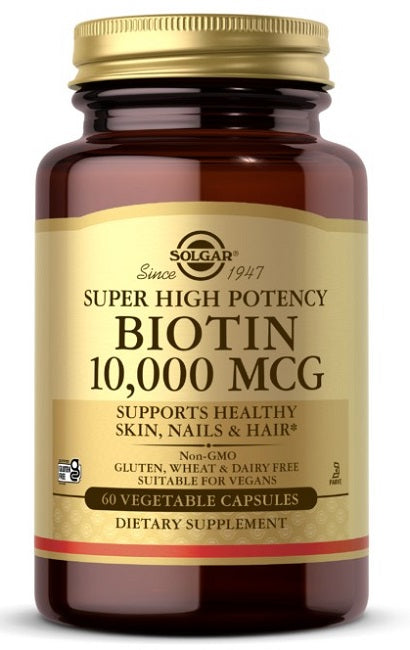 Suplemento dietético de Biotina de súper alta potencia 10000 mcg.
