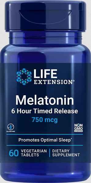 Melatonina 6 horas de liberación retardada 750 mcg 60 cápsulas vegetales - frente 2