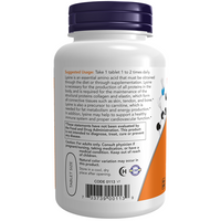 Thumbnail for Now Foods' L-Lysine 1000 mg tablets feature this essential amino acid, known for supporting collagen synthesis. The bottle of 250 tablets includes clear usage instructions and a quality assurance seal on the label.