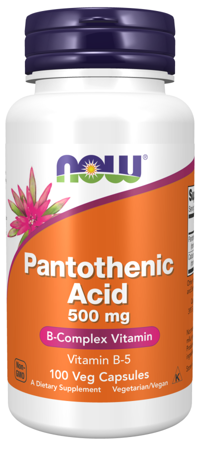 Now Foods Ácido pantoténico 500 mg 100 cápsulas vegetales contribuye al metabolismo energético y al sistema inmunitario.