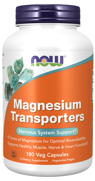 Now Now Foods Transportadores de Magnesio 120 mg 180 cápsulas vegetales.