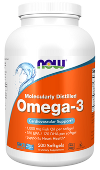 Miniatura de Now Foods Omega-3 180 EPA/120 DHA 500 softgel apoya la salud del corazón.