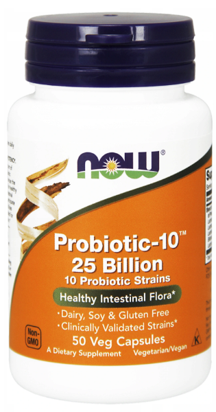 Now Foods Probiótico-10 25.000 millones 50 cápsulas vegetales es un potente suplemento que contiene 5.000 millones de cultivos vivos para favorecer la digestión y reforzar la inmunidad.