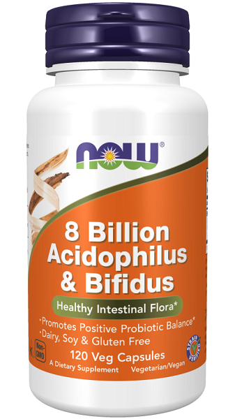 Now Foods 8 mil millones de acidophilus & bifidus 120 cápsulas vegetales.