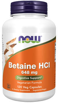 Miniatura de Now Foods Betaína HCI es un complemento alimenticio en forma de cápsulas vegetales de 648 mg.