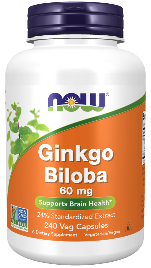 Now Foods Extracto de Ginkgo Biloba 24% 60 mg 240 cápsulas vegetales.