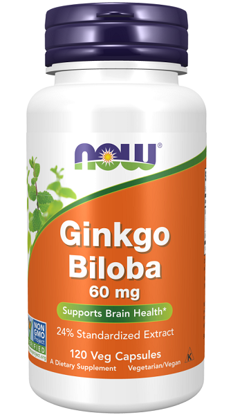 Now Foods Extracto de Ginkgo Biloba 24% 60 mg 120 cápsulas vegetales.