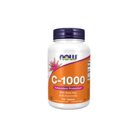 Thumbnail for Bottle of Now Foods Vitamin C-1000 with Rose Hips 100 Tablets, formulated for skin health and immune support, containing 100 tablets, isolated on a white background.