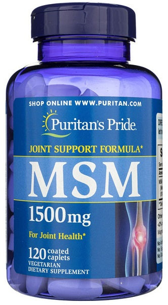 Puritan's Pride MSM 1500 mg 120 Cápsulas recubiertas favorece la salud articular y promueve un cabello sano.