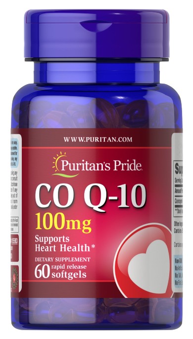 Puritan's Pride Q-SORB™ Co Q-10 100 mg 60 cápsulas blandas de liberación rápida. Un suplemento antioxidante repleto de Q10, Co Q-10.