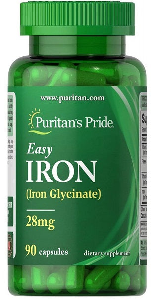 Puritan's Pride Easy Iron 28 mg 90 cápsulas Cápsulas de glicinato de hierro.