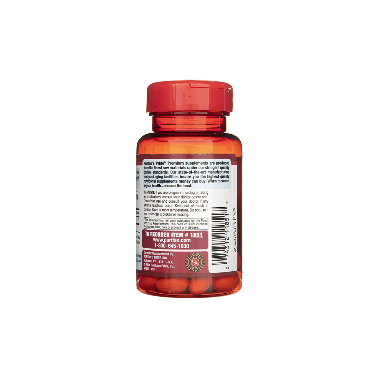Un frasco de Coenzima Q10 - 120 mg 60 cápsulas blandas de liberación rápida de Puritan's Pride sobre fondo blanco.
