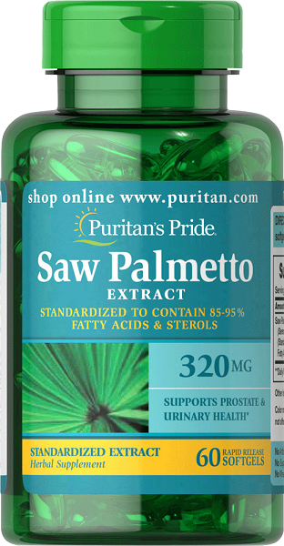 Puritan's Pride La palma enana americana 320 mg 60 cápsulas blandas de liberación rápida favorece la salud de la próstata y favorece el flujo del tracto urinario.