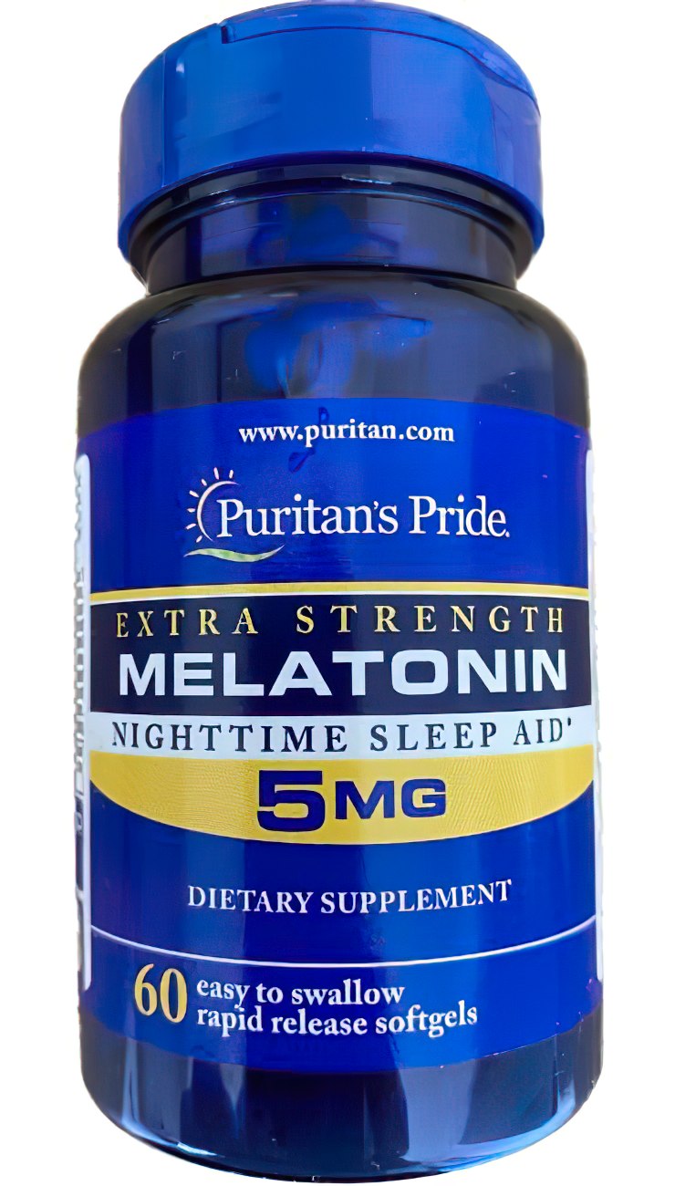 Puritan's Pride Melatonina Extra Fuerte 5 mg 60 cápsulas blandas de liberación rápida.