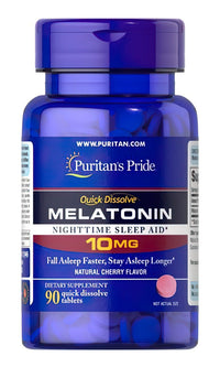 Miniatura de Puritan's Pride Melatonina 10 mg 90 Comprimidos de disolución rápida Sabor Cereza.