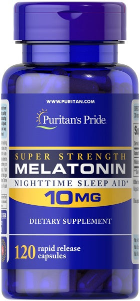 Puritan's Pride Melatonina 10 mg 120 cápsulas, superpotencia, sueño nocturno.