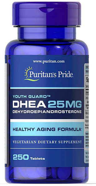 Un frasco de Puritan's Pride DHEA - 25 mg 250 comprimidos.