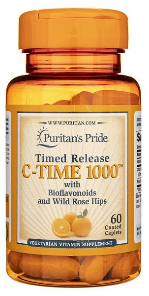 Puritan's Pride Vitamina C-1000 mg con escaramujo de liberación prolongada 60 cápsulas recubiertas.