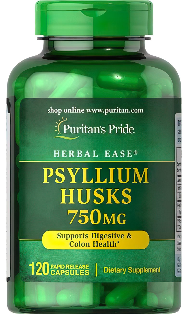 Puritan's Pride Cáscaras de Psilio 750 mg 120 Cápsulas de liberación rápida: un potente desintoxicante del sistema digestivo.