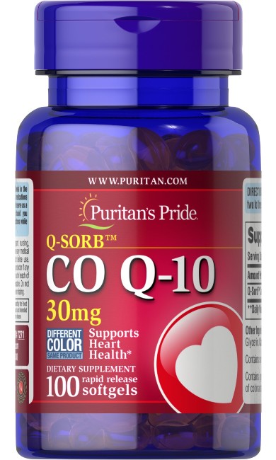 Puritan's Pride ofrece Q-SORB™ Co Q-10 30 mg 100 cápsulas blandas de liberación rápida, un suplemento que favorece los niveles de resistencia y energía.