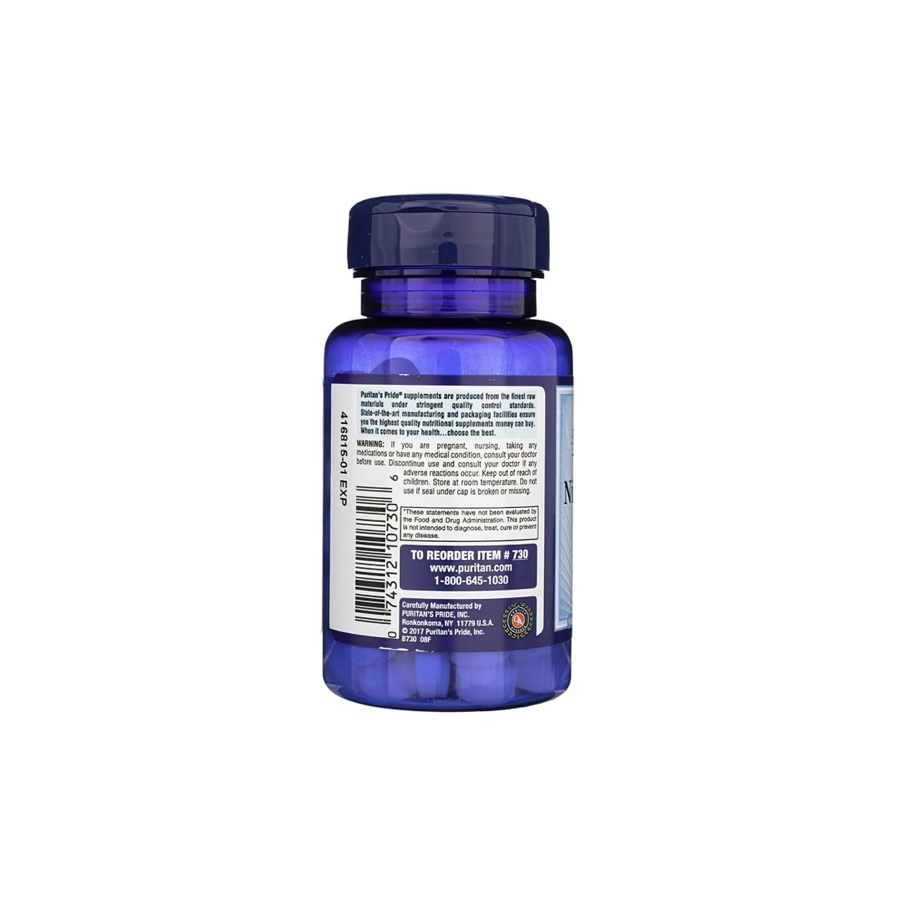 A bottle of Puritan's Pride Vitamin B-3 Niacinamide 500 mg 100 tablets, promoting cardiovascular health and joint function, on a white background.