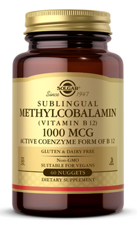 Thumbnail for A brain-boosting bottle of Solgar Vitamin B-12 1000 mcg Methylcobalamin 60 Nuggets.