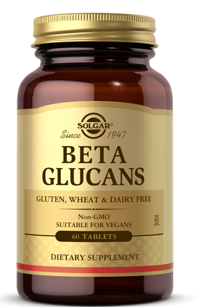 Una botella de Solgar Beta Glucans, un suplemento dietético.
