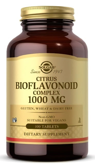 Un frasco de Solgar Complejo de Bioflavonoides Cítricos 1000 mg Comprimidos.