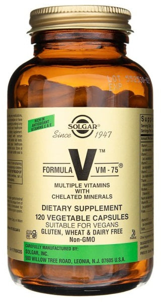 Un frasco de Fórmula VM-75 120 cápsulas vegetales de Solgar.