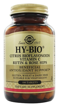 Miniatura de Un frasco de Solgar Hy-Bio 100 comprimidos (500 mg de vitamina C con 500 mg de bioflavonoides), rutina y caderas.
