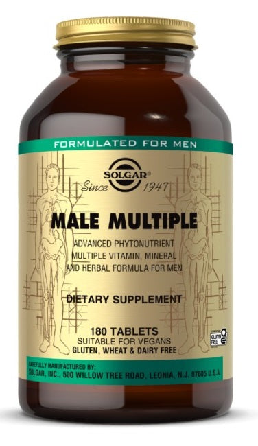 Un frasco de Solgar Multivitaminas y Minerales Múltiples Masculinos para Hombres 180 Comprimidos.