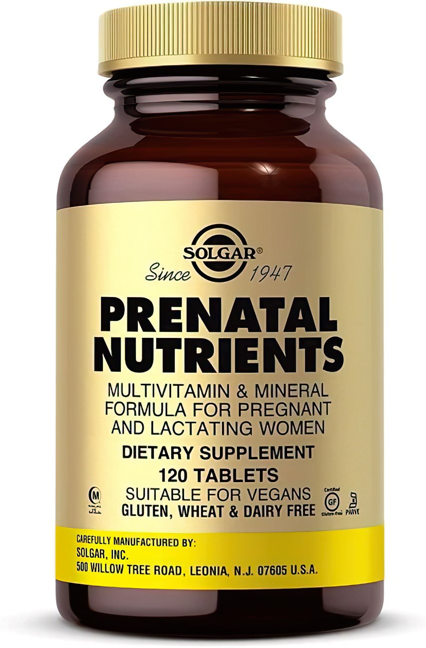 Un frasco de Solgar Nutrientes prenatales 120 comprimidos.