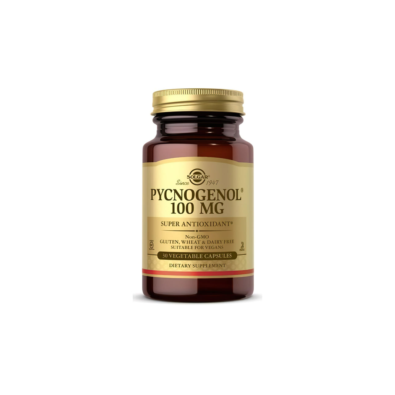 Un frasco de Solgar Pycnogenol 100 mg 30 cápsulas vegetales, favorece la salud del sistema circulatorio y del cerebro.