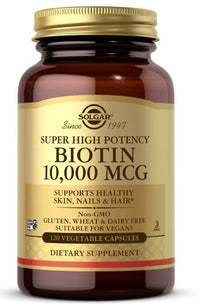 Miniatura de Suplemento dietético de alta potencia con Biotina 10000 mcg en 120 Cápsulas Vegetales de Solgar.