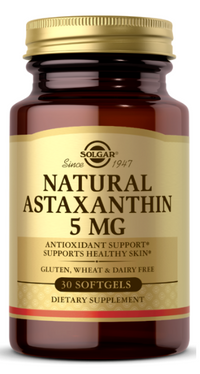 Miniatura de Solgar Astaxantina natural 5 mg 30 cápsulas blandas es un potente antioxidante que proporciona numerosos beneficios para el cuidado de la piel. Cada porción contiene 5 mg de esta potente astaxantina, que garantiza la máxima eficacia para promover una piel sana.