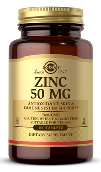 Thumbnail for Solgar Zinc Gluconate 50 mg capsules promote immune health and support eye health.