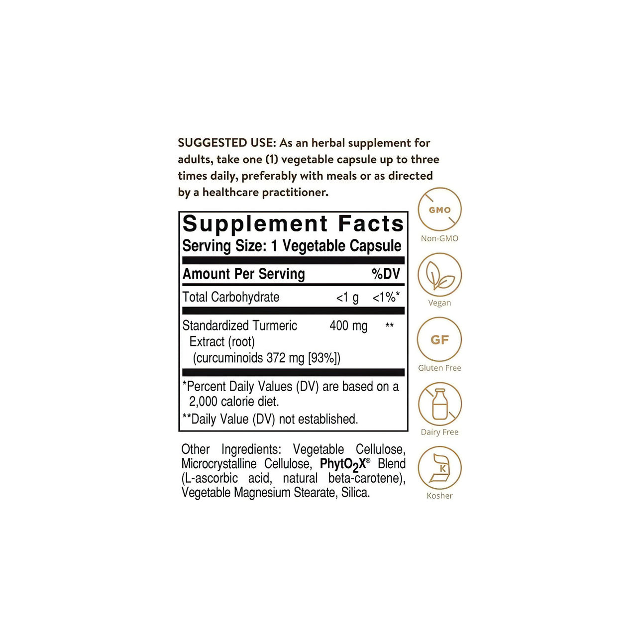 Extracto estandarizado de raíz de cúrcuma 400 mg 60 cápsulas vegetales - información sobre el suplemento