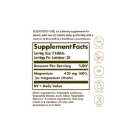 Miniatura de una etiqueta del suplemento Solgar Citrato de magnesio 420 mg 60 comprimidos que contiene vitaminas y minerales.