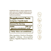 Thumbnail for GABA 500 mg 50 Vegetable Capsules - label