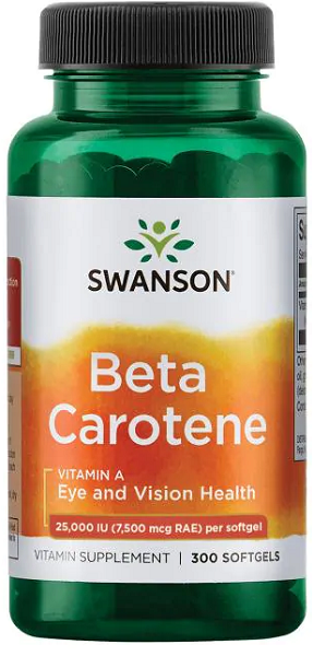 Beta-Caroteno - 25000 IU 300 softgels suplemento dietético de Swanson.