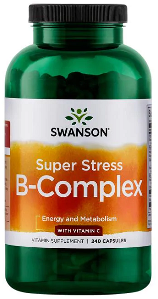 Un frasco de Swanson Complejo B con Vitamina C - 500 mg 240 cápsulas.