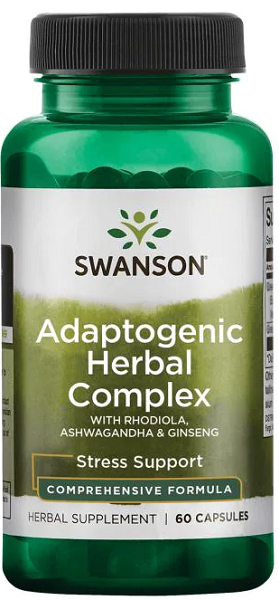 Swanson Complejo Adaptogénico Rhodiola, Ashwagandha y Ginseng - 60 cápsulas.