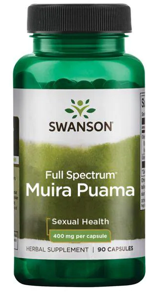 Un frasco de Swanson Muira Puama Espectro Completo - 400 mg 90 cápsulas.