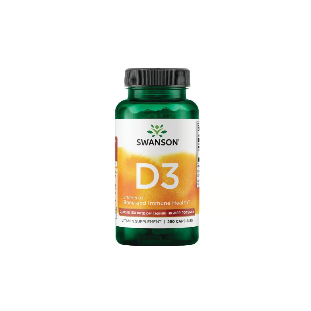 Swanson Vitamin D3 2000 IU offers 250 capsules, designed to support bone health and a robust immune system.