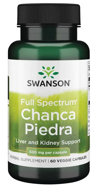 Un frasco de Swanson Chanca Piedra - 500 mg 60 cápsulas vegetales.