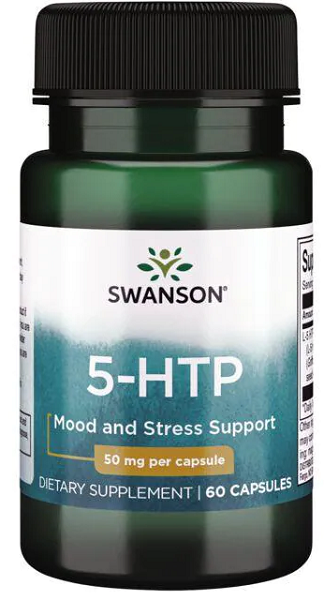 5-HTP Cápsulas de apoyo para el estado de ánimo y el estrés de Swanson.