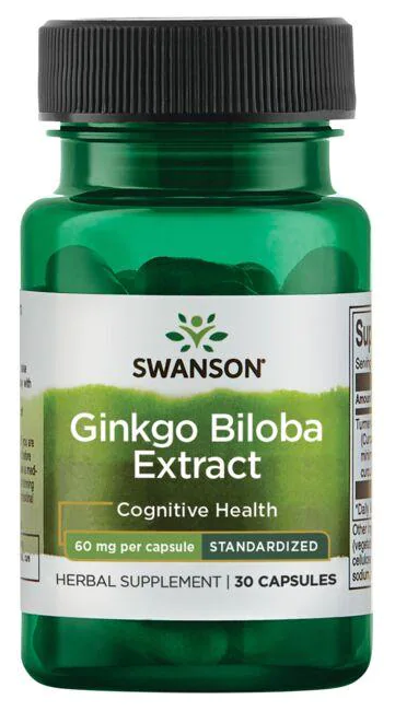 Swanson Extracto de Ginkgo Biloba 24% - 60 mg 30 cápsulas.