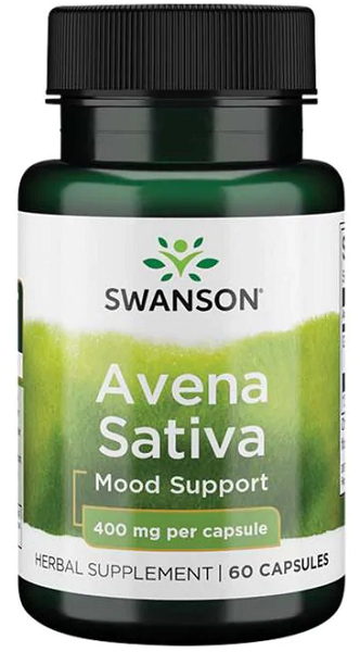 Un frasco de Swanson Avena Sativa - 400 mg 60 cápsulas apoyo al estado de ánimo.