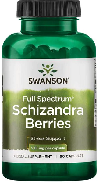 Swanson Bayas de Schizandra - 525 mg 90 cápsulas, un adaptógeno y tónico hepático para el bienestar integral.