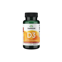 Thumbnail for A green bottle of Swanson's Vitamin D3 5000 IU, containing 250 softgels, is designed to support bone health and boost the immune system.